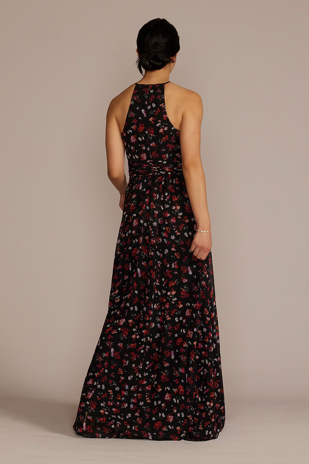 Floral Print Halter A-Line Dress with Slit Image 2