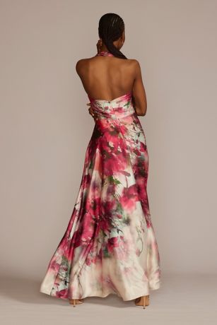 Floor Length Floral Print Halter Dress with Slit David's Bridal — free download