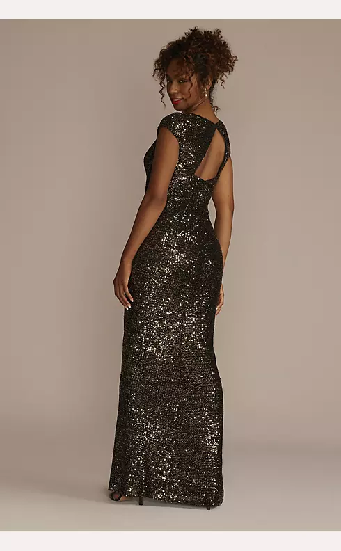 Cap Sleeve Allover Sequin Sheath Dress with Slit Image 2