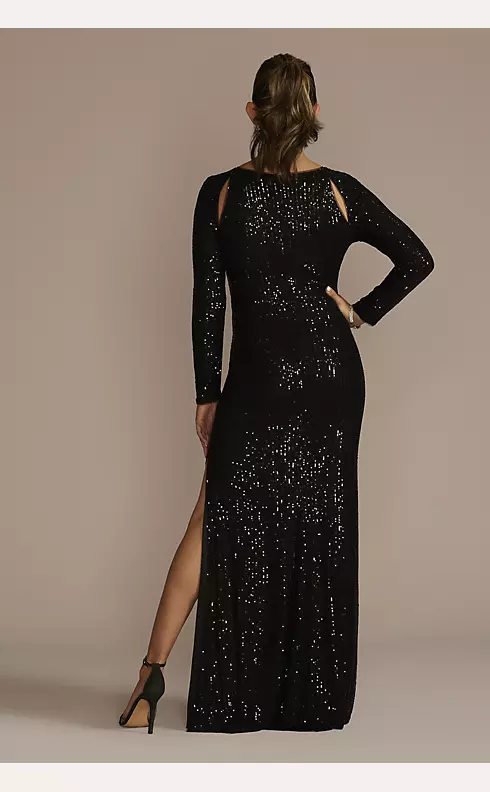 Long Sleeve Allover Sequin Sheath with Cutouts Image 2
