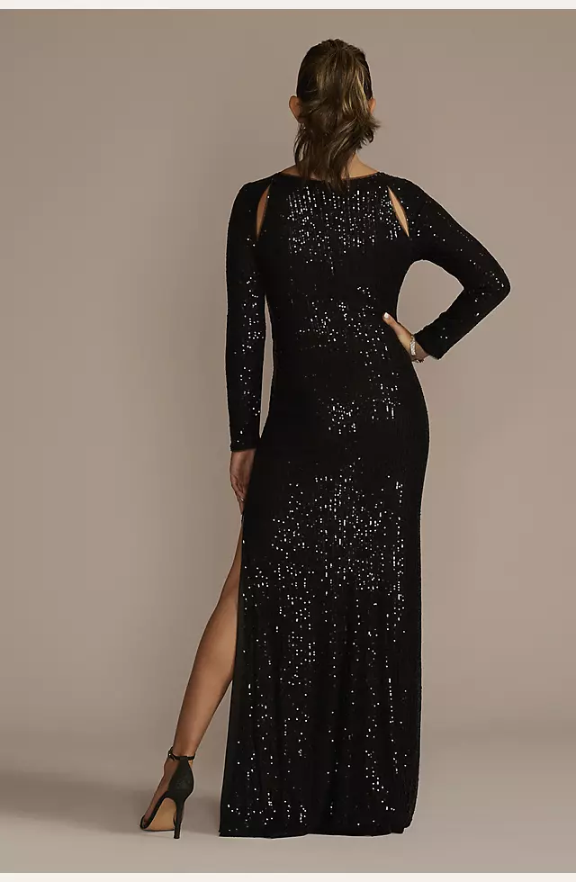 Long Sleeve Allover Sequin Sheath with Cutouts Image 2