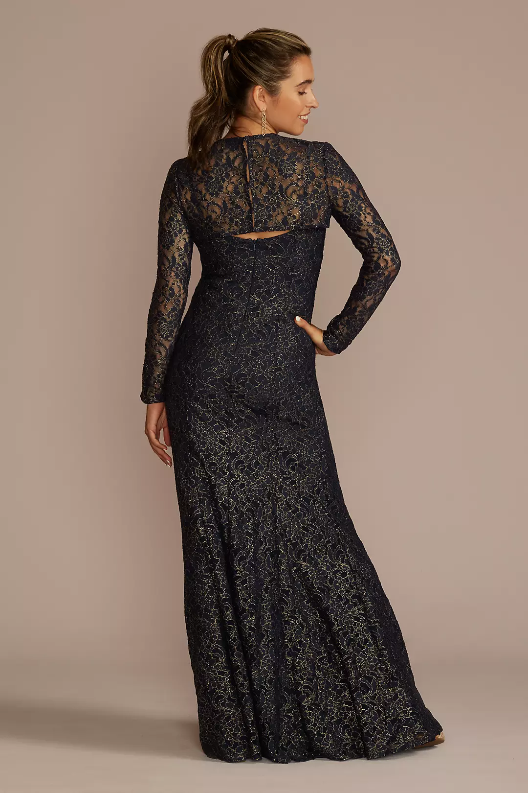 Metallic Foil Lace Mermaid with Cropped Popover | David's Bridal Metallic Foil Lace Mermaid with Cropped Popover | David's Bridal