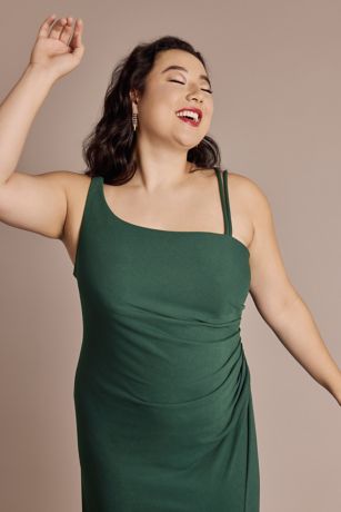 One-Shoulder Side-Draped Crepe Sheath Dress | David's Bridal