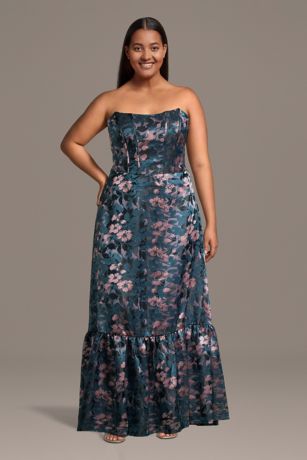 Floral Jacquard A-Line Dress with Flounce Hem