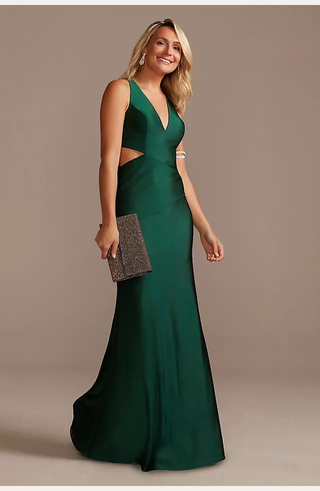 Satin V-Neck Sheath Gown with Waist Cutouts Image