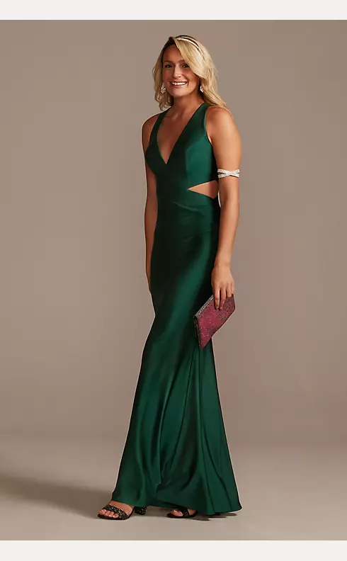 Satin V-Neck Sheath Gown with Waist Cutouts Image 3