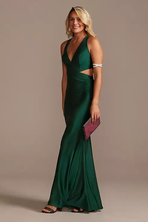 Satin V-Neck Sheath Gown with Waist Cutouts Image 3