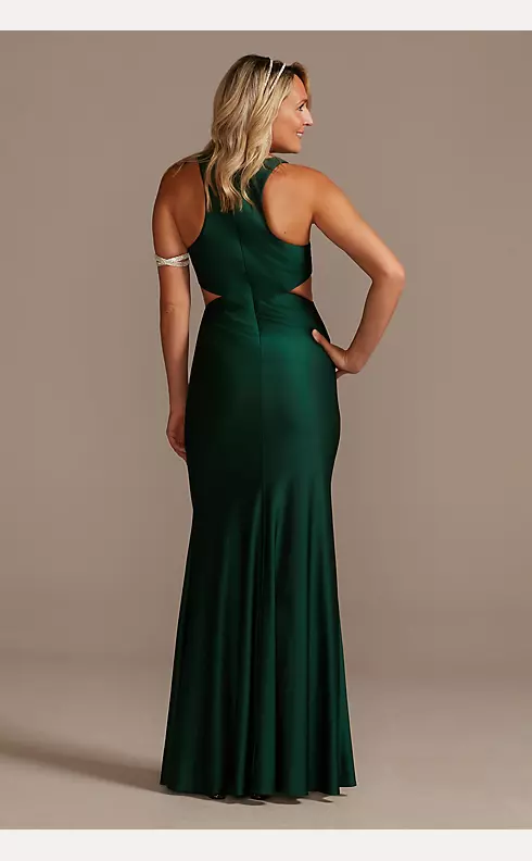 Satin V-Neck Sheath Gown with Waist Cutouts Image 2
