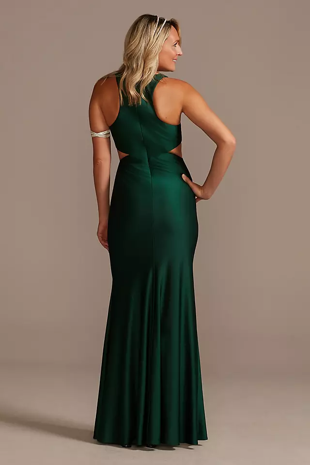 Satin V-Neck Sheath Gown with Waist Cutouts Image 2