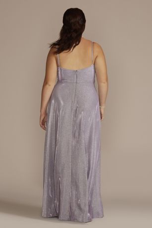 Spaghetti Strap Glitter Shine Gown with Slit David's Bridal