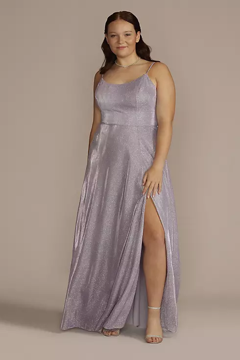 Spaghetti Strap Glitter Shine Gown with Slit Image 1