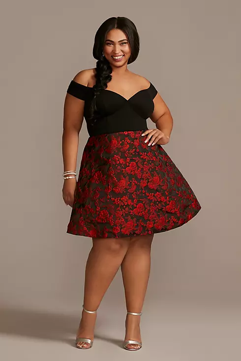Off-the-Shoulder Plus Dress with Floral Skirt Image 1