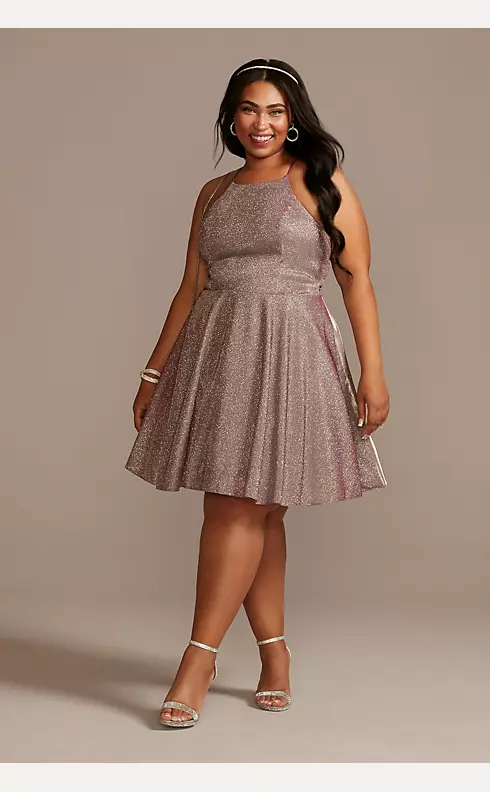 Plus Size Metallic Mini Dress with Lace Back