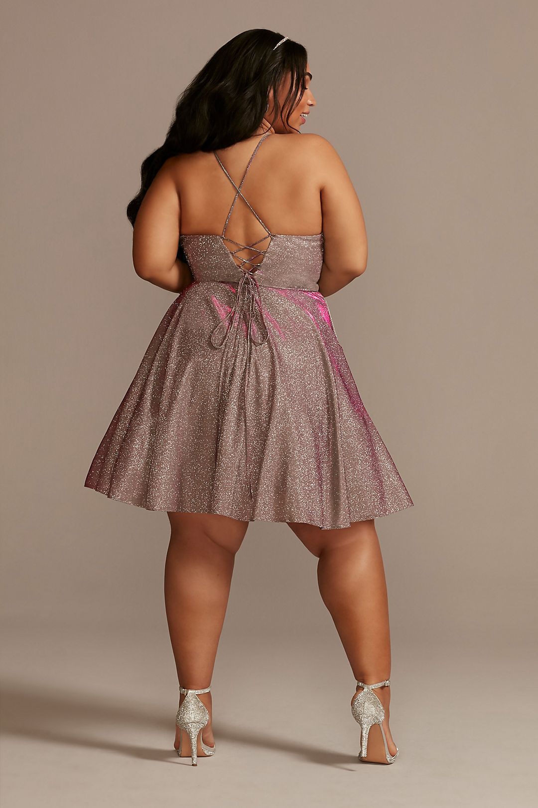 Plus Size Metallic Mini Dress with Lace Back Image 2