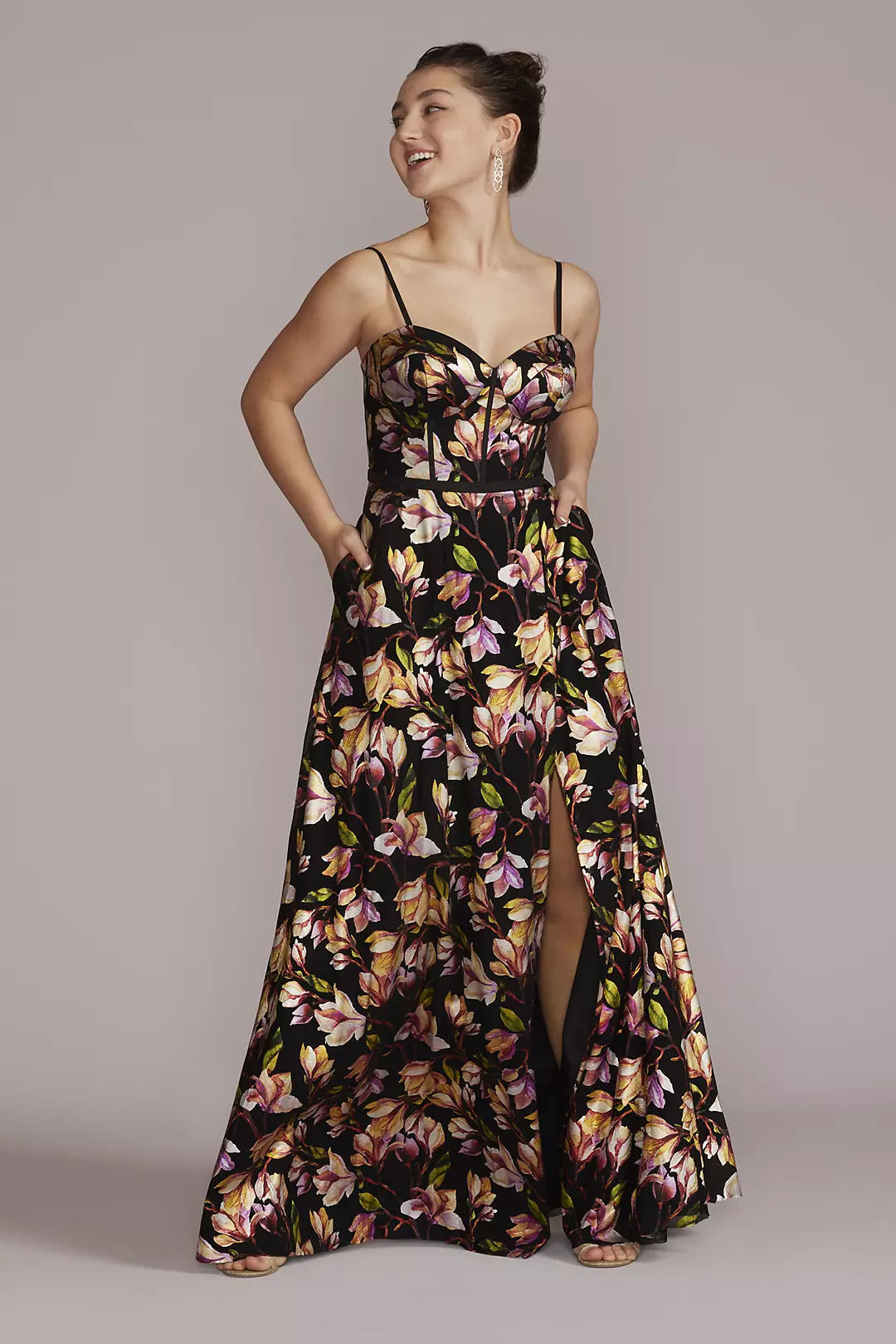 Corset Bodice Floral Patterned A-Line Dress Image