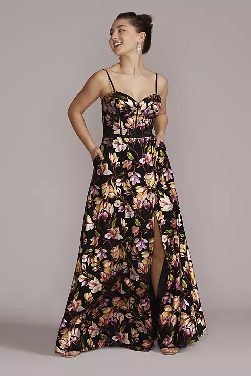 Corset Bodice Floral Patterned A-Line Dress Image 1