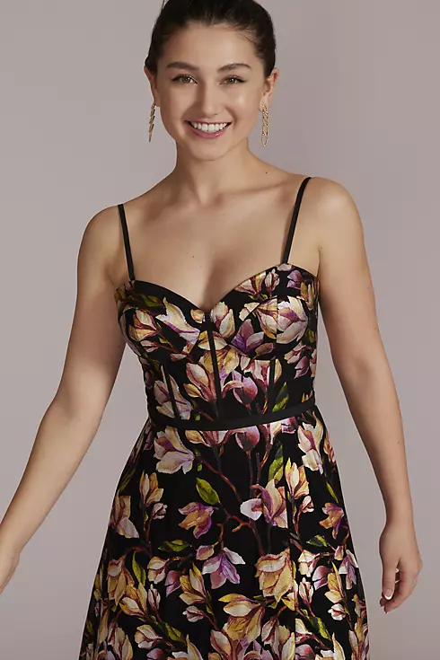 Corset Bodice Floral Patterned A-Line Dress Image 3
