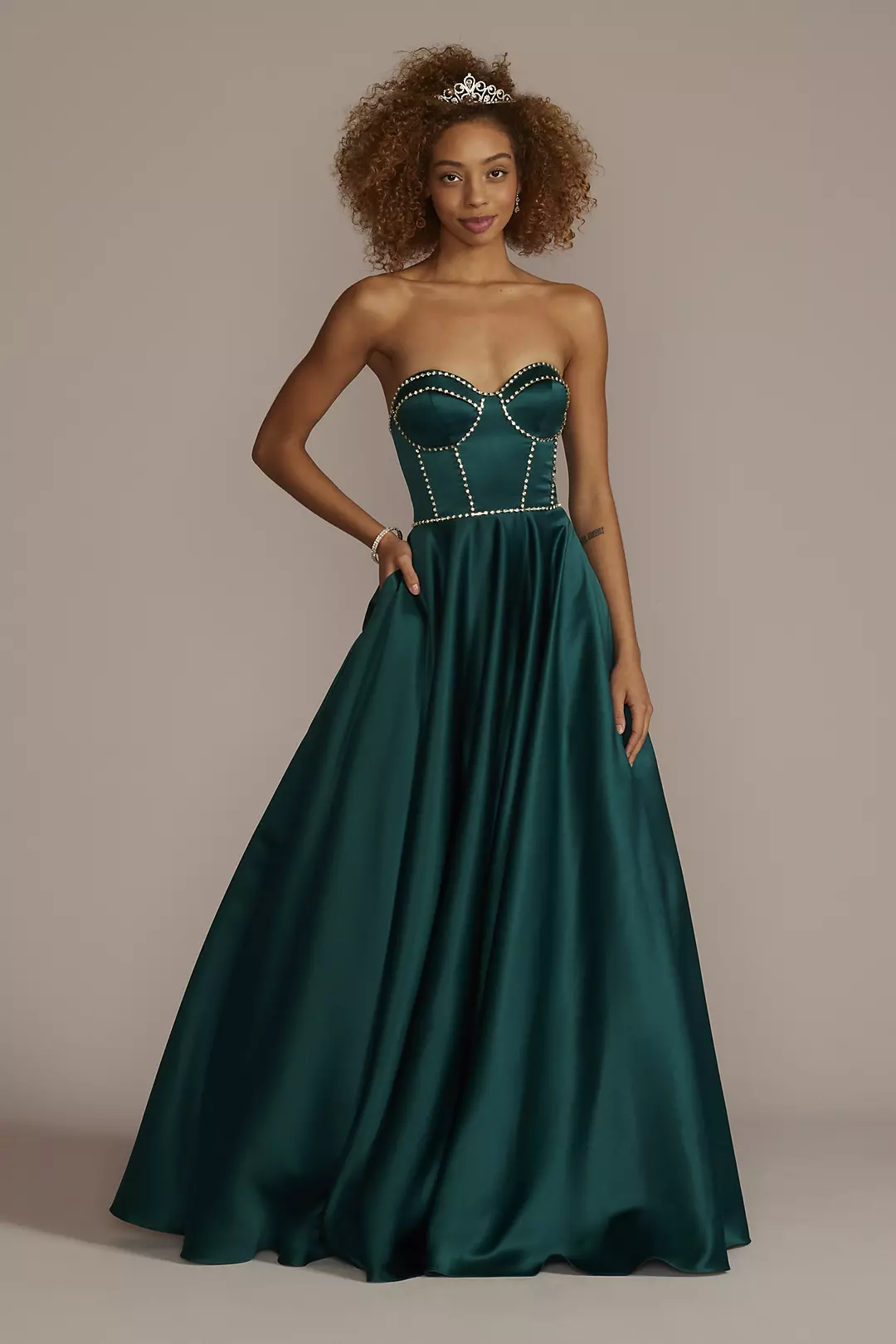 Satin Ball Gown with Jewel Embellished Bodice Image