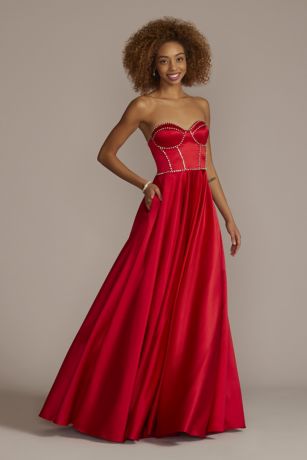 Satin Ball Gown with Jewel Embellished Bodice