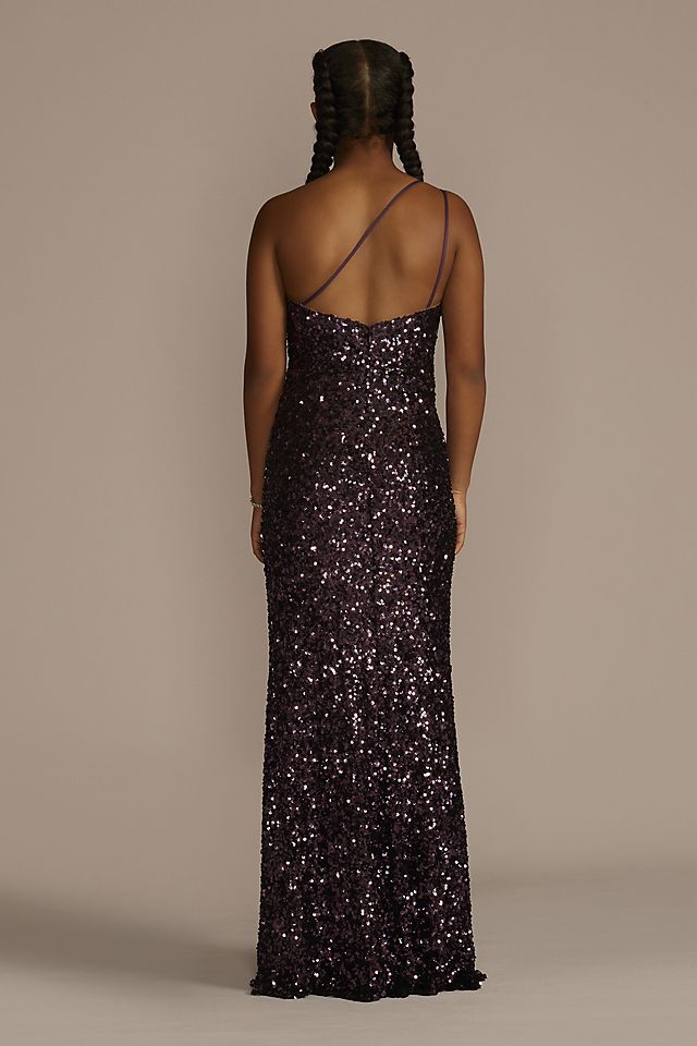One-Shoulder Shimmer Sequin Floor Length Gown Image 2