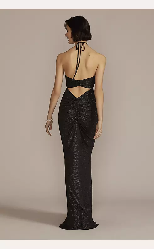 Cutout Glitter Halter Dress with Ruched Skirt Image 2