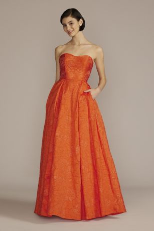 Strapless Brocade Prom Ball Gown