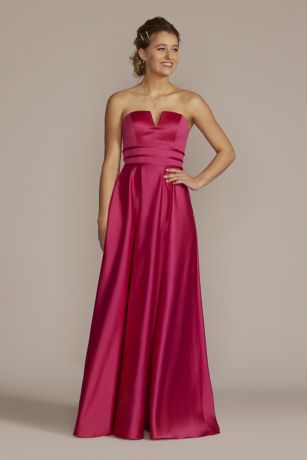 V-Notch Strapless Prom Gown with Waist Detail