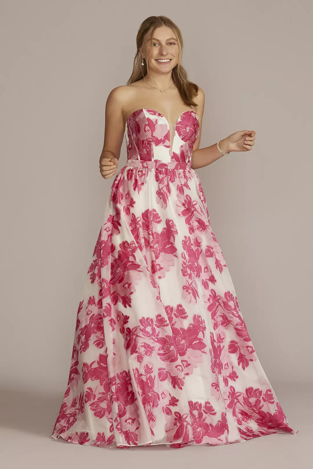 Floral Patterned Strapless Corset Ball Gown Image
