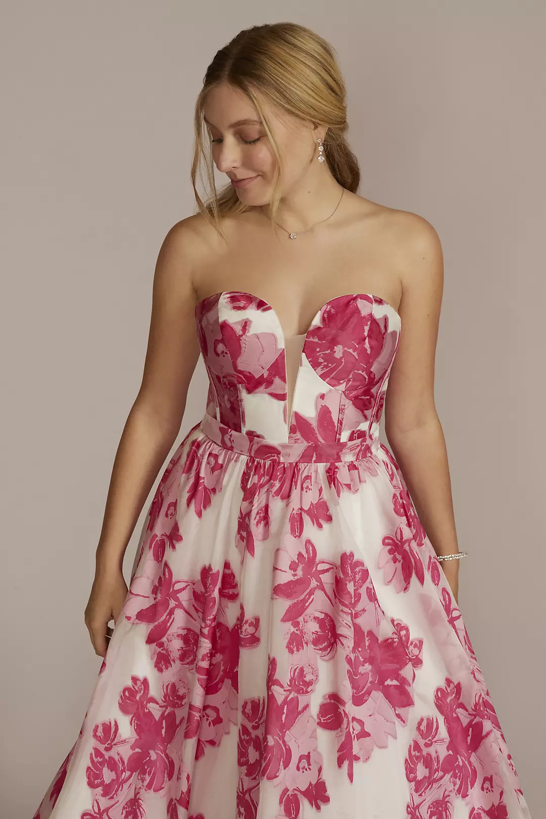 Floral Patterned Strapless Corset Ball Gown Image 3