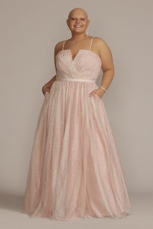 Plus Size V-Notch Strapless Sparkle Prom Gown