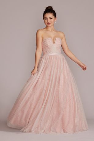 V-Notch Strapless Sparkle Prom Dress