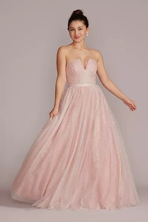V-Notch Strapless Sparkle Prom Dress Image 1