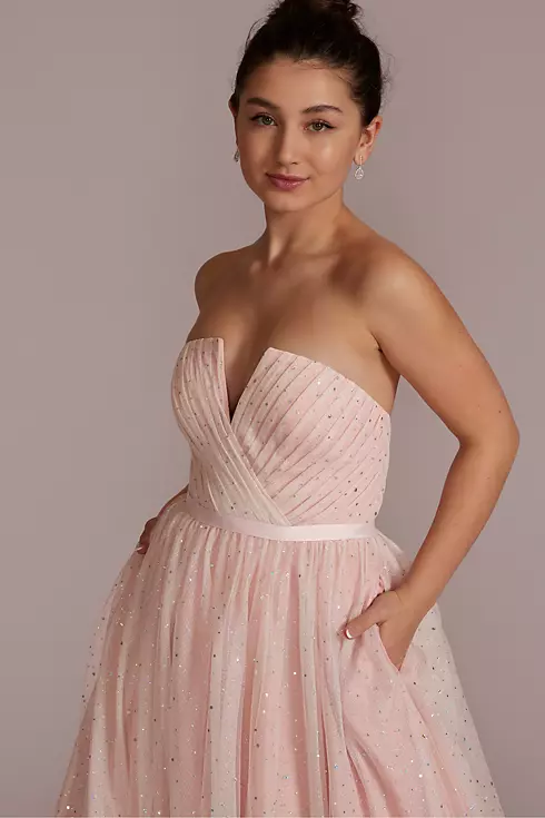 V-Notch Strapless Sparkle Prom Dress Image 3