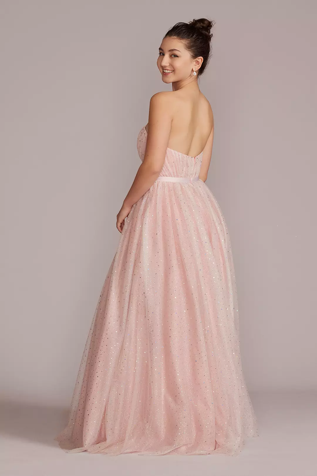 V-Notch Strapless Sparkle Prom Dress Image 2