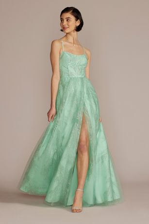 Glitter Embellished A-Line Prom Dress