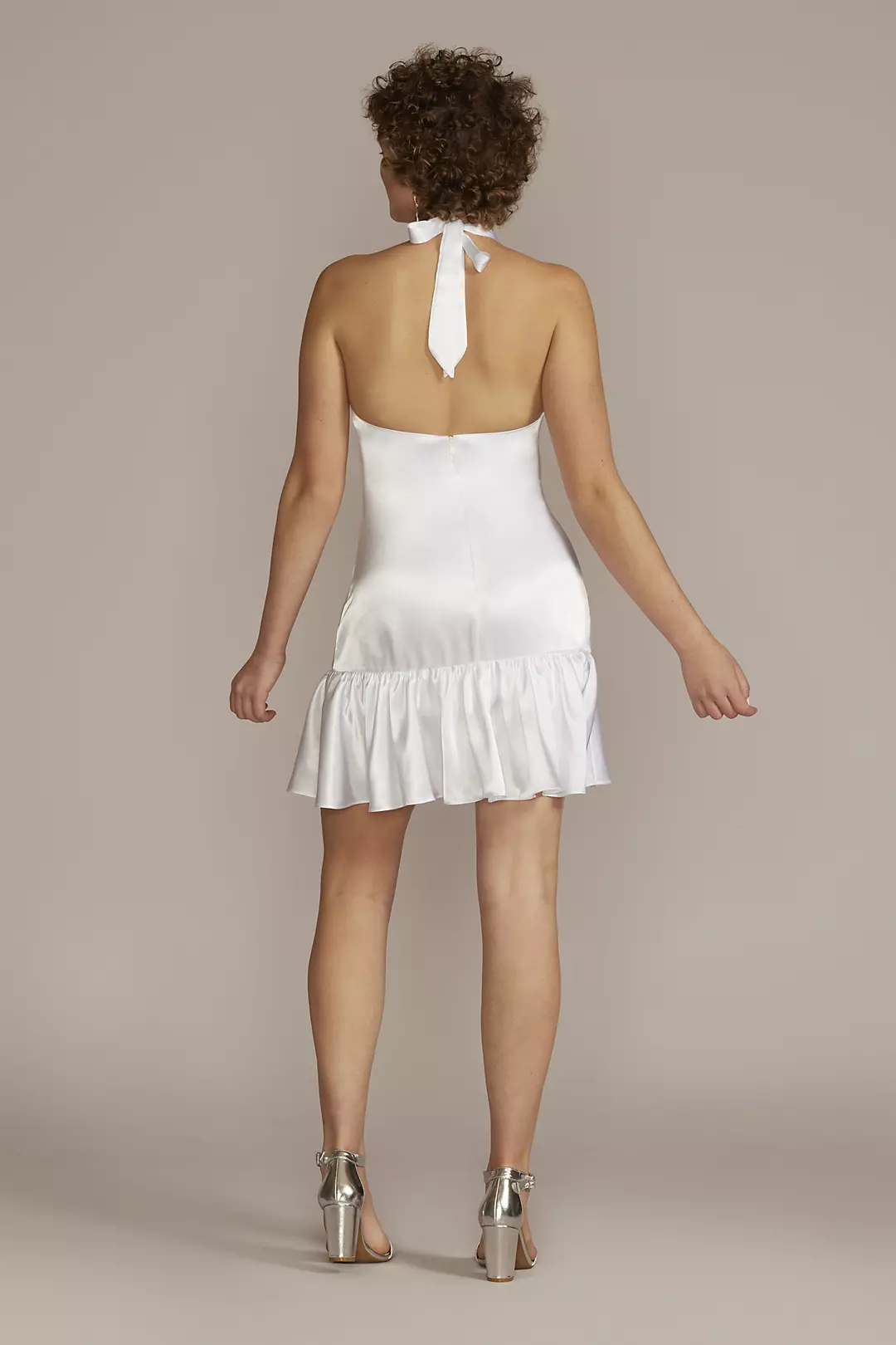 Charmeuse Ruffled Hem Mini Halter Dress Image 2