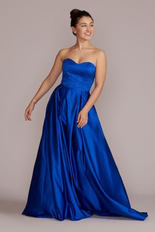 Strapless Satin A-Line with Pleated Skirt