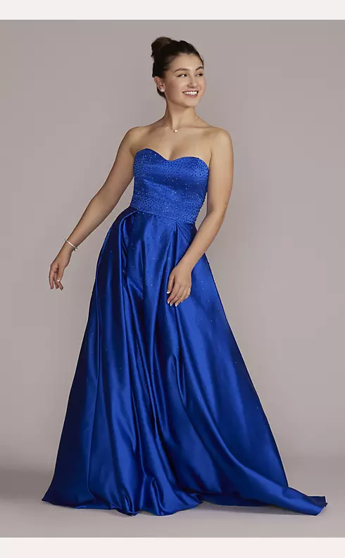 Strapless Satin A-Line with Pleated Skirt Image 1