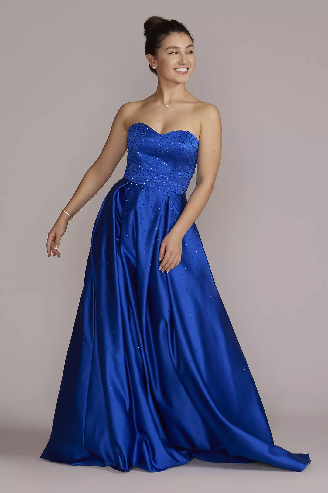 Strapless Satin A-Line with Pleated Skirt Image
