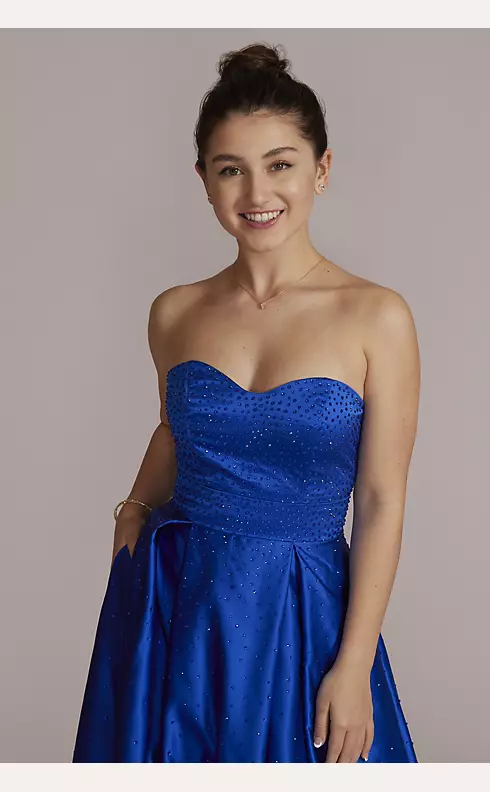 Strapless Satin A-Line with Pleated Skirt Image 3