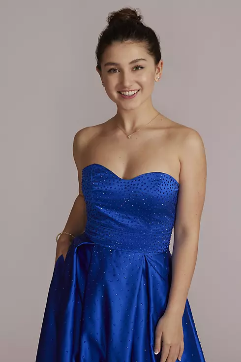 Strapless Satin A-Line with Pleated Skirt Image 3