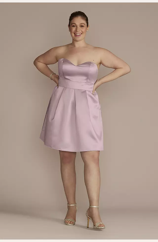 Short Strapless Satin A-line Dress with Bow