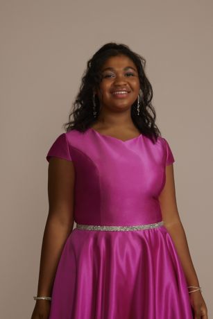 Halter Neck 3/4 Length Sleeve Satin Ball Gown with Beadings and Appliques for Flower Girl