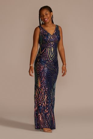 david's bridal navy sequin dress