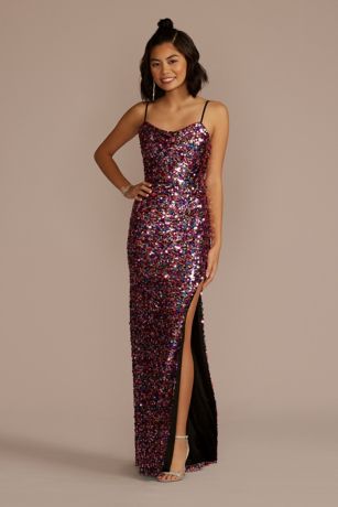 Cowl Allover Sequin Dress with Slit | David's Bridal