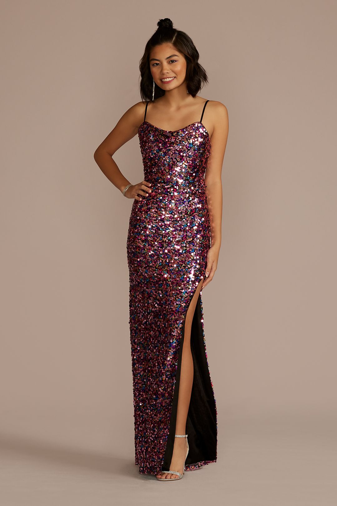 Sequin Prom Dress with Slits on the Side