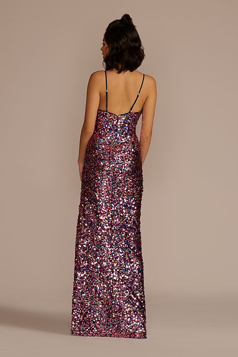Cowl Neck Allover Sequin Dress with Slit Image 2