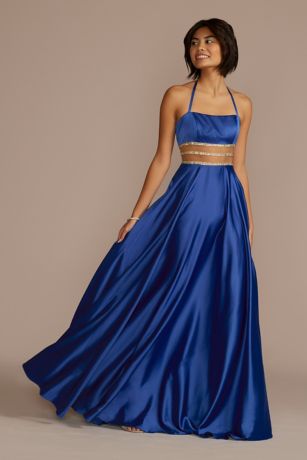 Halter Neckline Slit Royal Blue Prom Dress – daisystyledress