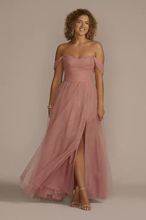 Off-the-Shoulder Glitter Tulle Ball Gown Image 1