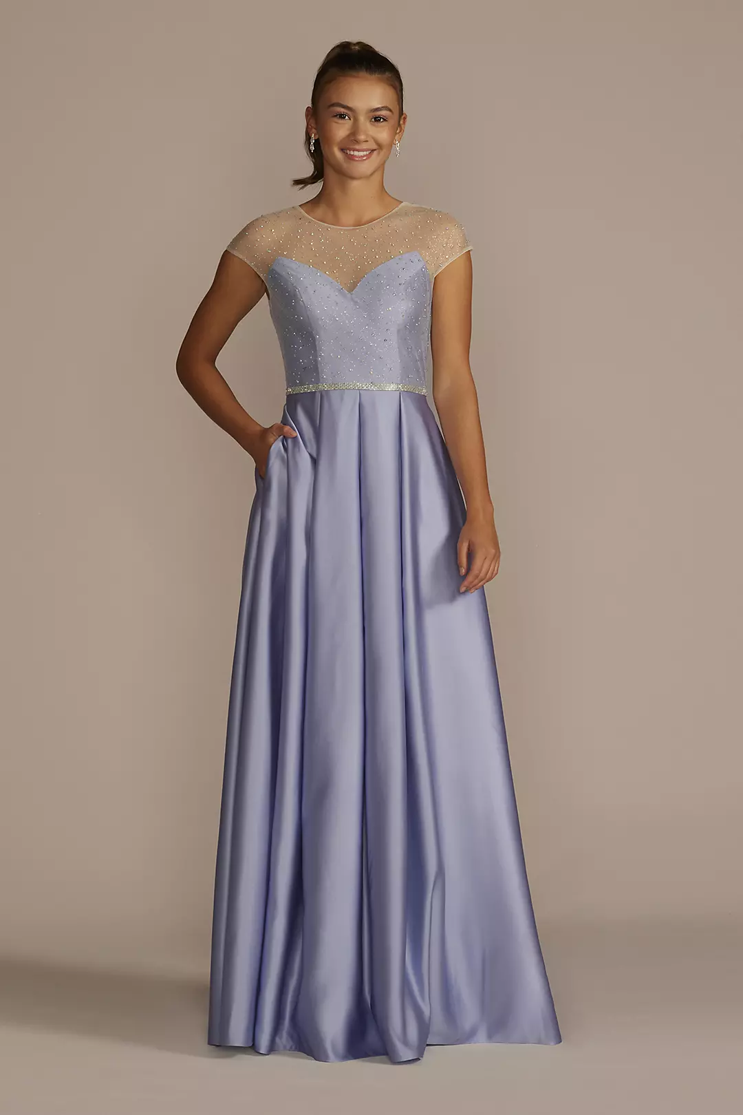 Satin Ball Gown with Sheer Embellished Top Image